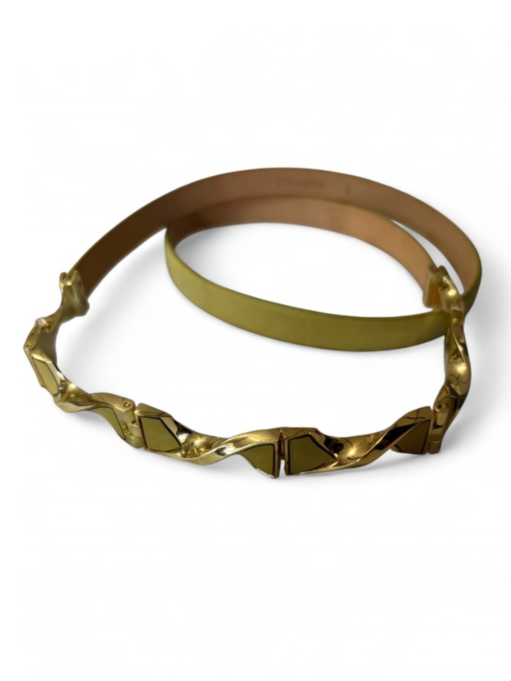 J. McLaughlin Thin Leather Suede Gold-Tone Twisted Link Belt in Citrine Yellow